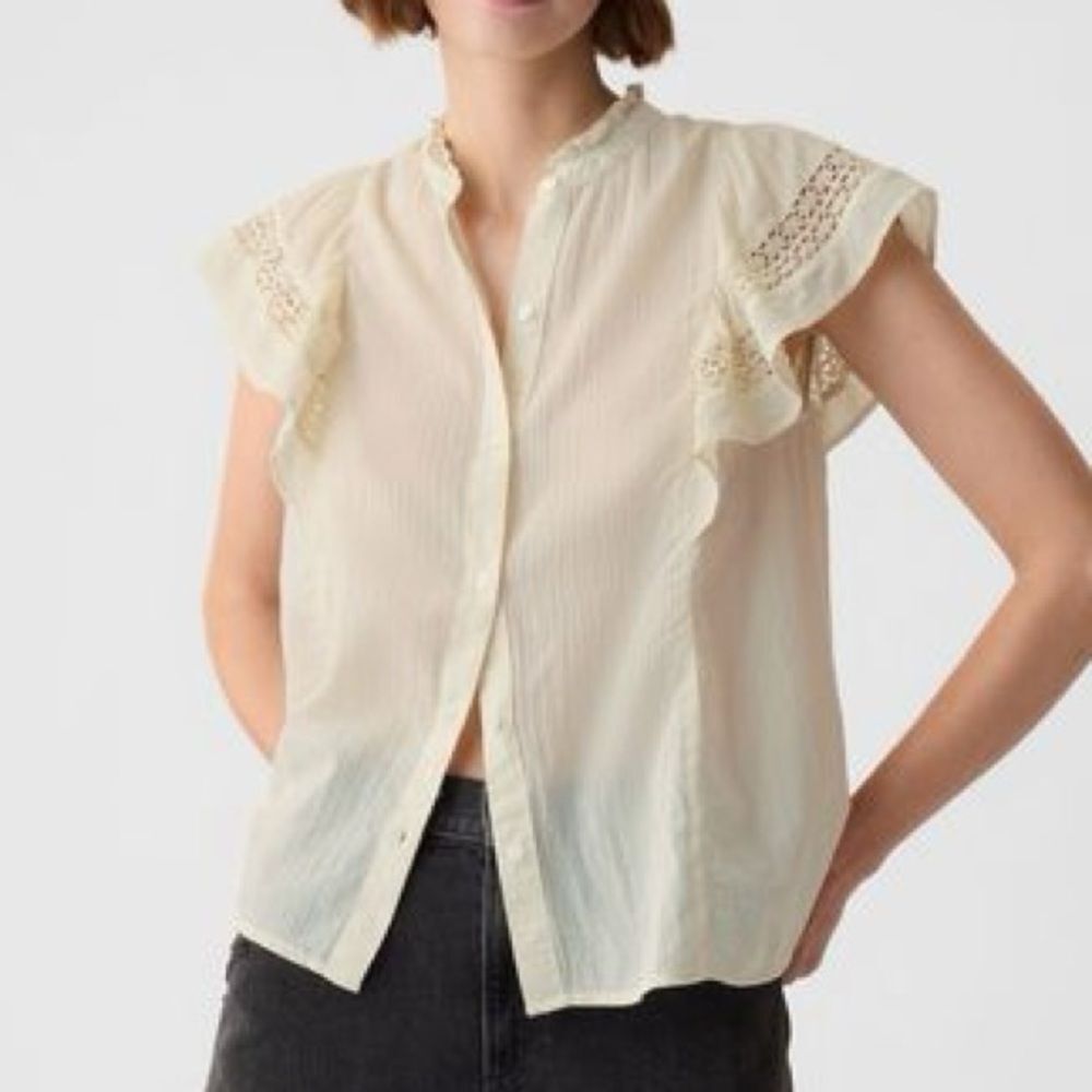 GAP Crinkle Gauze Flutter Sleeve Top XS